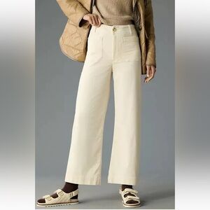 Anthropologie The Collette Cropped Wide Leg Corduroy Pants in Ivory